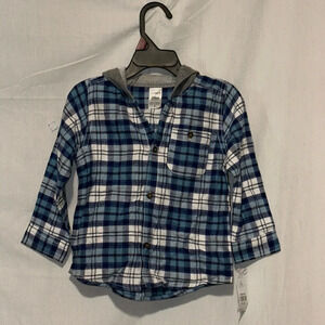 NWT blue plaid Carter's hooded long sleeve button up shirt size 24m